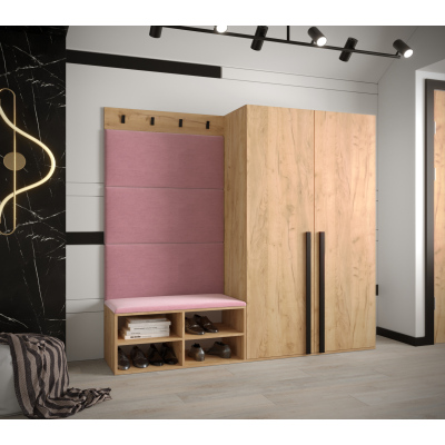 Předsíňový nábytek s čalouněnými panely HARRISON - dub zlatý, růžové panely