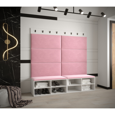 Široký botník s čalouněnými panely HARRISON - bílý, růžové panely