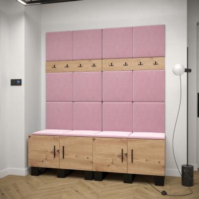 Předsíňová sestava RUMIE 3 - dub artisan, růžové panely