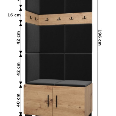 Předsíňová sestava RUMIE 11 - dub artisan, černé panely
