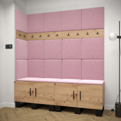 Předsíňová sestava RUMIE 12 - dub artisan, růžové panely