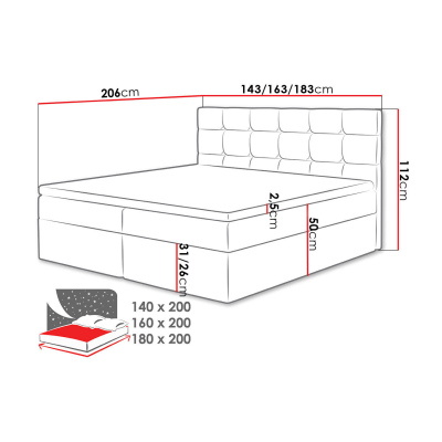 Kontinentální manželská postel 160x200 CAROLA - černá ekokůže + topper ZDARMA