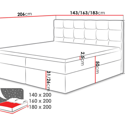 Boxpringová postel 180x200 CAROLA - bílá + topper ZDARMA