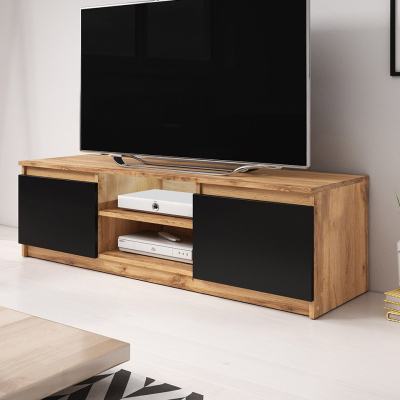 Televizní stolek s LED osvětlením KIKUKO - dub wotan / černý