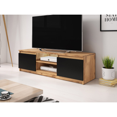 Televizní stolek s LED osvětlením KIKUKO - dub wotan / černý