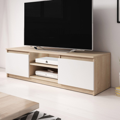 Televizní stolek s LED osvětlením KIKUKO - dub sonoma / bílý