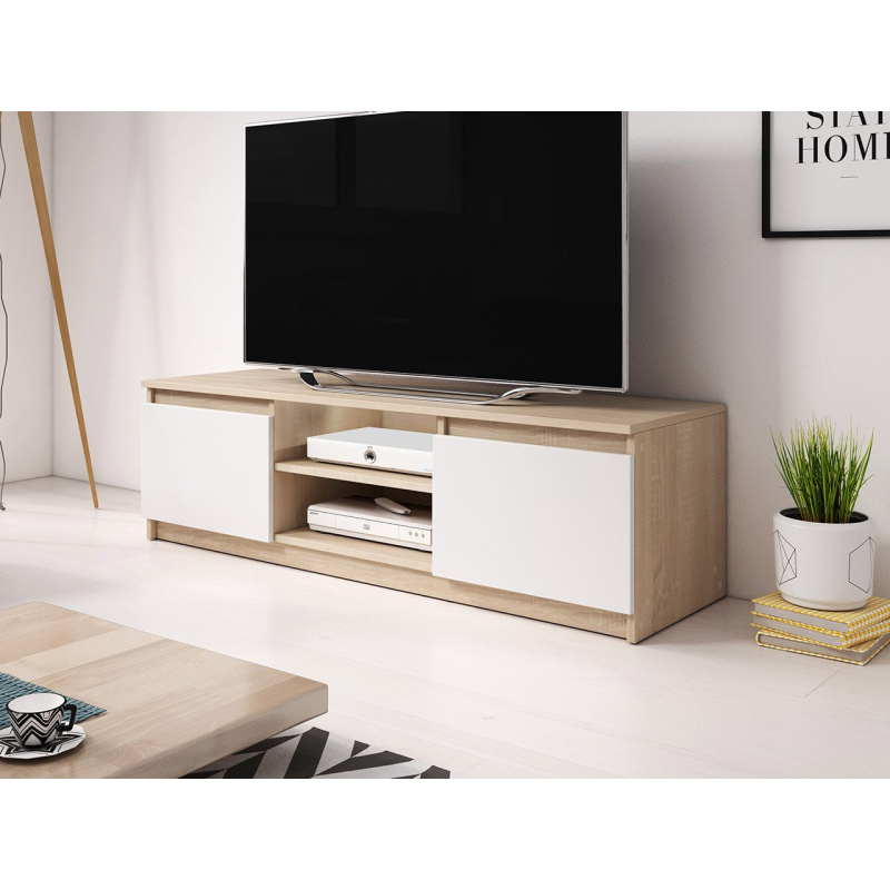 Televizní stolek s LED osvětlením KIKUKO - dub sonoma / bílý