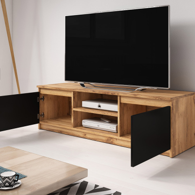 Televizní stolek s LED osvětlením KIKUKO - dub wotan / černý