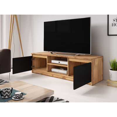 Televizní stolek s LED osvětlením KIKUKO - dub wotan / černý