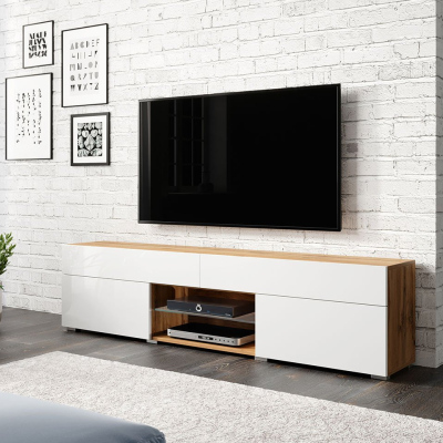 Televizní stolek CHIKAKO - dub wotan / lesklý bílý