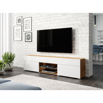 Televizní stolek CHIKAKO - dub wotan / lesklý bílý