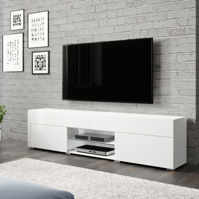 Televizní stolek CHIKAKO - lesklý bílý / bílý