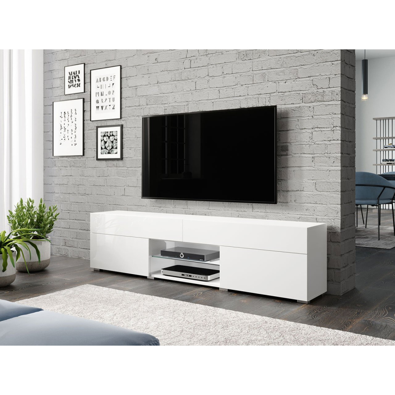 Televizní stolek CHIKAKO - lesklý bílý / bílý