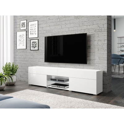 Televizní stolek CHIKAKO - lesklý bílý / bílý