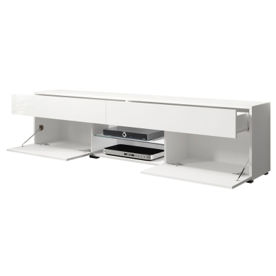 Televizní stolek s LED osvětlením CHIKAKO - lesklý bílý / bílý