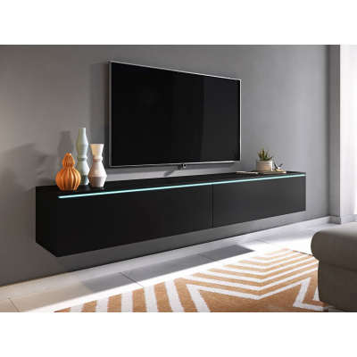 Televizní skříňka s bílým LED osvětlením 180 cm WILLA D - černá