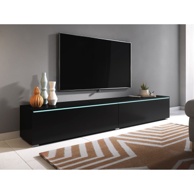 Televizní skříňka s bílým LED osvětlením 180 cm WILLA D - černá