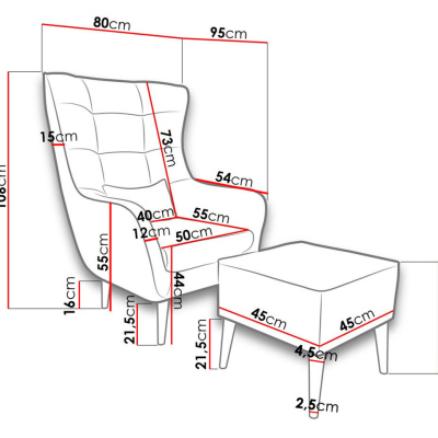 Designové křeslo ušák s taburetkou LEVI - béžové