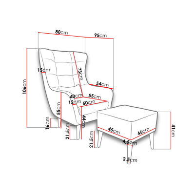 Designové křeslo ušák s taburetkou LEVI - béžové