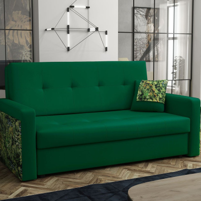 Dvoumístná pohovka na každodenní spaní ASUGA 2 - zelená / vzorovaná