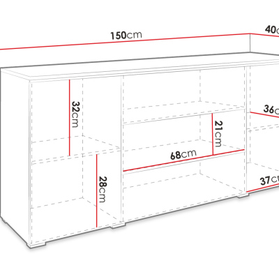 Kombinovaná komoda s RGB LED osvětlením AKASURI - dub wotan / lesklá černá