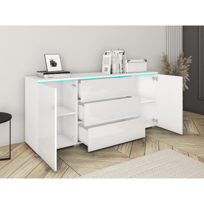 Kombinovaná komoda s bílým LED osvětlením AKASURI - bílá / lesklá bílá