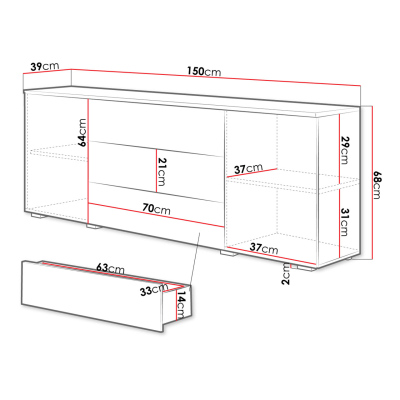 Moderní kombinovaná komoda MERISA 150 - lesklá bílá / bílá