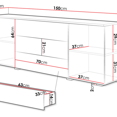 Moderní kombinovaná komoda MERISA 150 - lesklá bílá / dub wotan