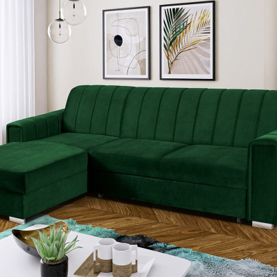 Rohová sedačka na každodenní spaní HANAKO - zelená, levý roh