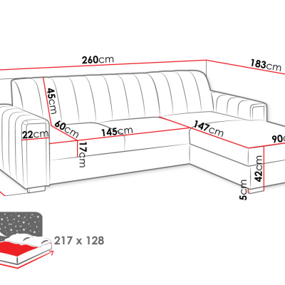 Rohová sedačka na každodenní spaní HANAKO - šedá, levý roh
