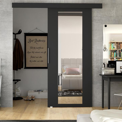 Posuvné dveře se zrcadlem MIRAN 4 - 70 cm, černé