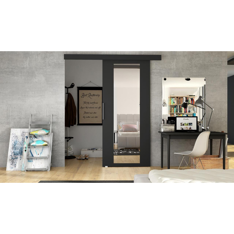 Posuvné dveře se zrcadlem MIRAN 4 - 70 cm, černé