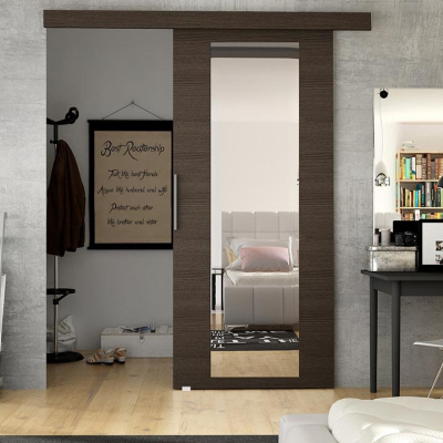 Posuvné dveře se zrcadlem MIRAN 4 - 70 cm, hnědé
