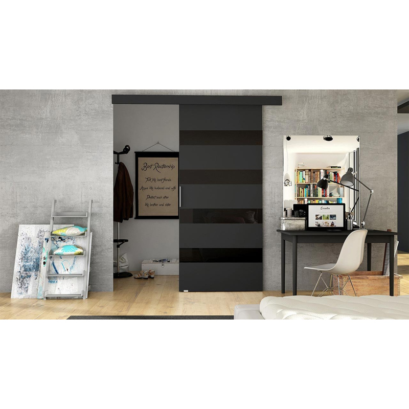 Posuvné dveře MIRAN 5 - 70 cm, černé / černé sklo