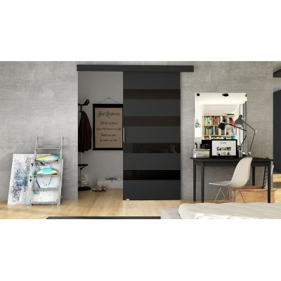 Posuvné dveře MIRAN 5 - 70 cm, černé / černé sklo