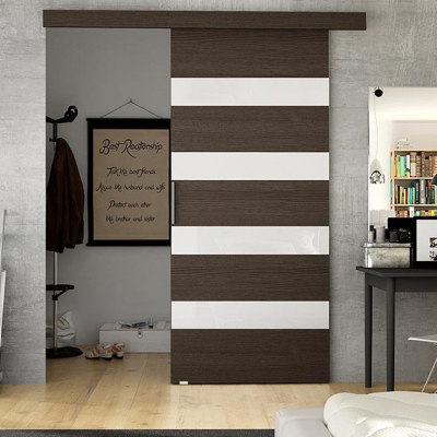 Posuvné dveře MIRAN 5 - 70 cm, hnědé / bílé sklo