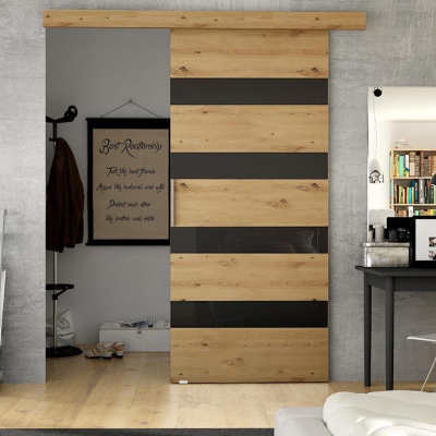 Posuvné dveře MIRAN 5 - 70 cm, dub artisan / černé sklo