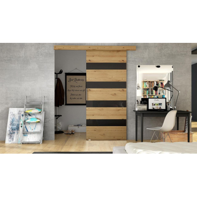 Posuvné dveře MIRAN 5 - 70 cm, dub artisan / černé sklo