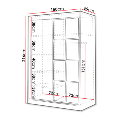 Šatní skříň se zrcadlem 150 cm HONG 2 - dub artisan / černá