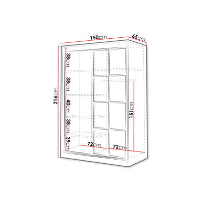 Šatní skříň se zrcadlem 150 cm HONG 2 - dub artisan / černá