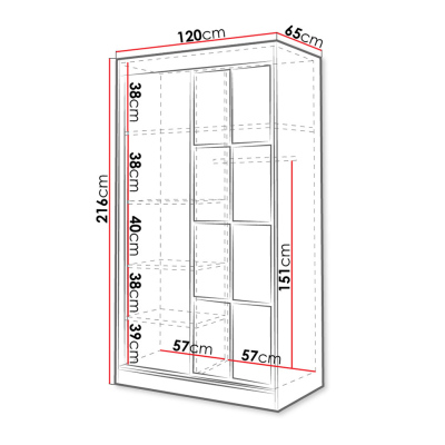 Šatní skříň se zrcadlem 120 cm HONG 2 - bílá / černá