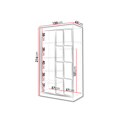 Šatní skříň se zrcadlem 120 cm HONG 2 - bílá / černá