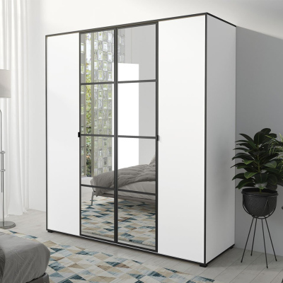 Šatní skříň se zrcadlem 180 cm HONG 1 - bílá / černá