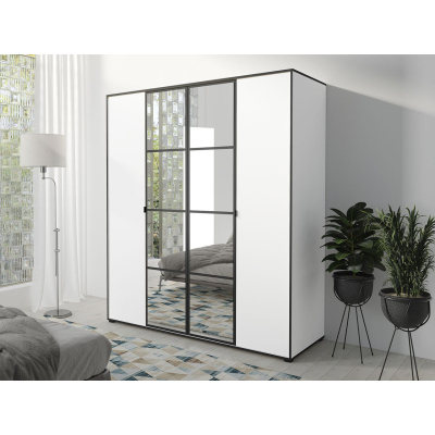 Šatní skříň se zrcadlem 180 cm HONG 1 - bílá / černá