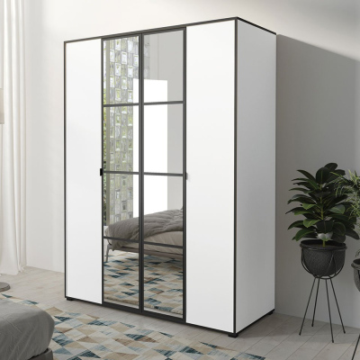 Šatní skříň se zrcadlem 150 cm HONG 1 - bílá / černá