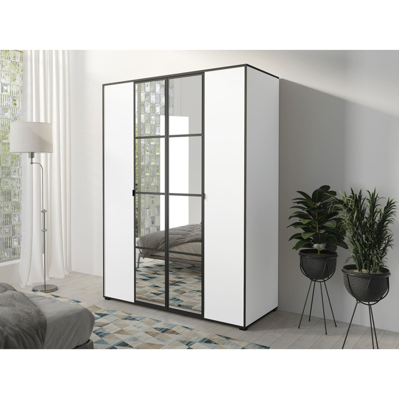 Šatní skříň se zrcadlem 150 cm HONG 1 - bílá / černá