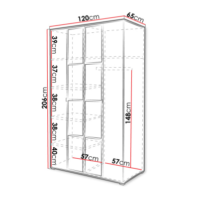 Šatní skříň se zrcadlem 120 cm HONG 1 - dub artisan / černá