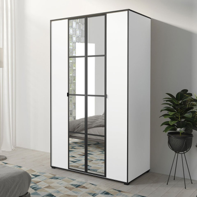 Šatní skříň se zrcadlem 120 cm HONG 1 - bílá / černá
