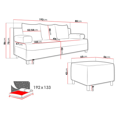 Rozkládací pohovka s taburetem ELZA - žlutá