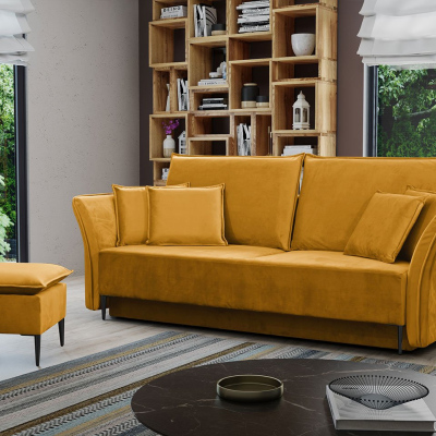 Dvoumístná pohovka na každodenní spaní KURI - hořčicová / černé nožky